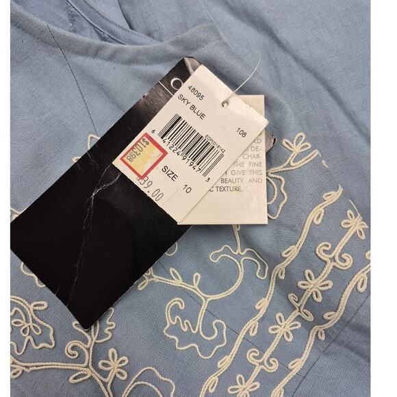 80s VTG NWT Cynthia Howie Maggy Boutique Linen Dress Sky Blue Embroidered Sz 10 - Picture 6 of 7